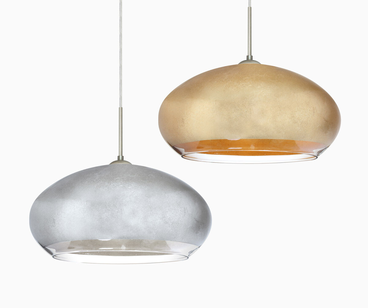 Brio 1 Light Bronze Pendant Ceiling Light in Gold Foil Glass, Halogen