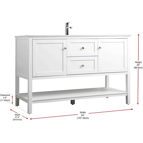 Heath 54 X 21.5 X 35 inch White Vanity Sink Set