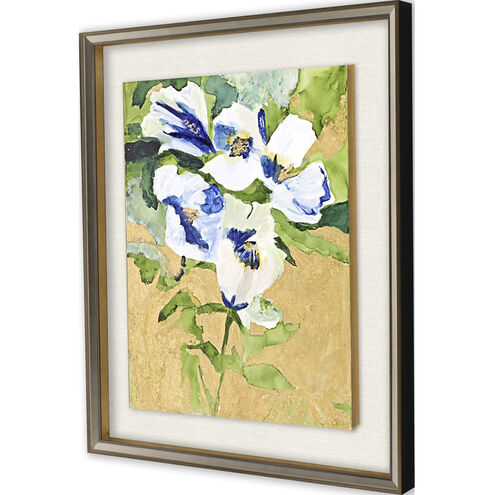 Snow Petals Blue and Green and Metallic and Multi Framed Art