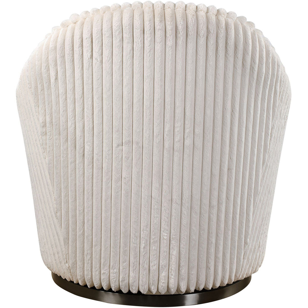 Crue Ivory Chenille Fabric and Brushed Black Nickel Swivel Chair