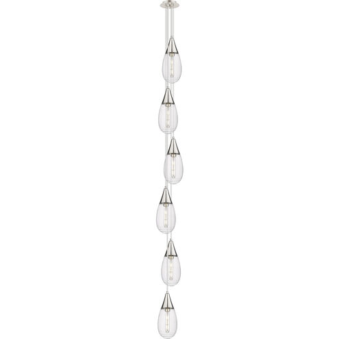 Malone 6 Light 8 inch Polished Nickel Multi Pendant Ceiling Light in Striped Clear Glass, Cord Hung