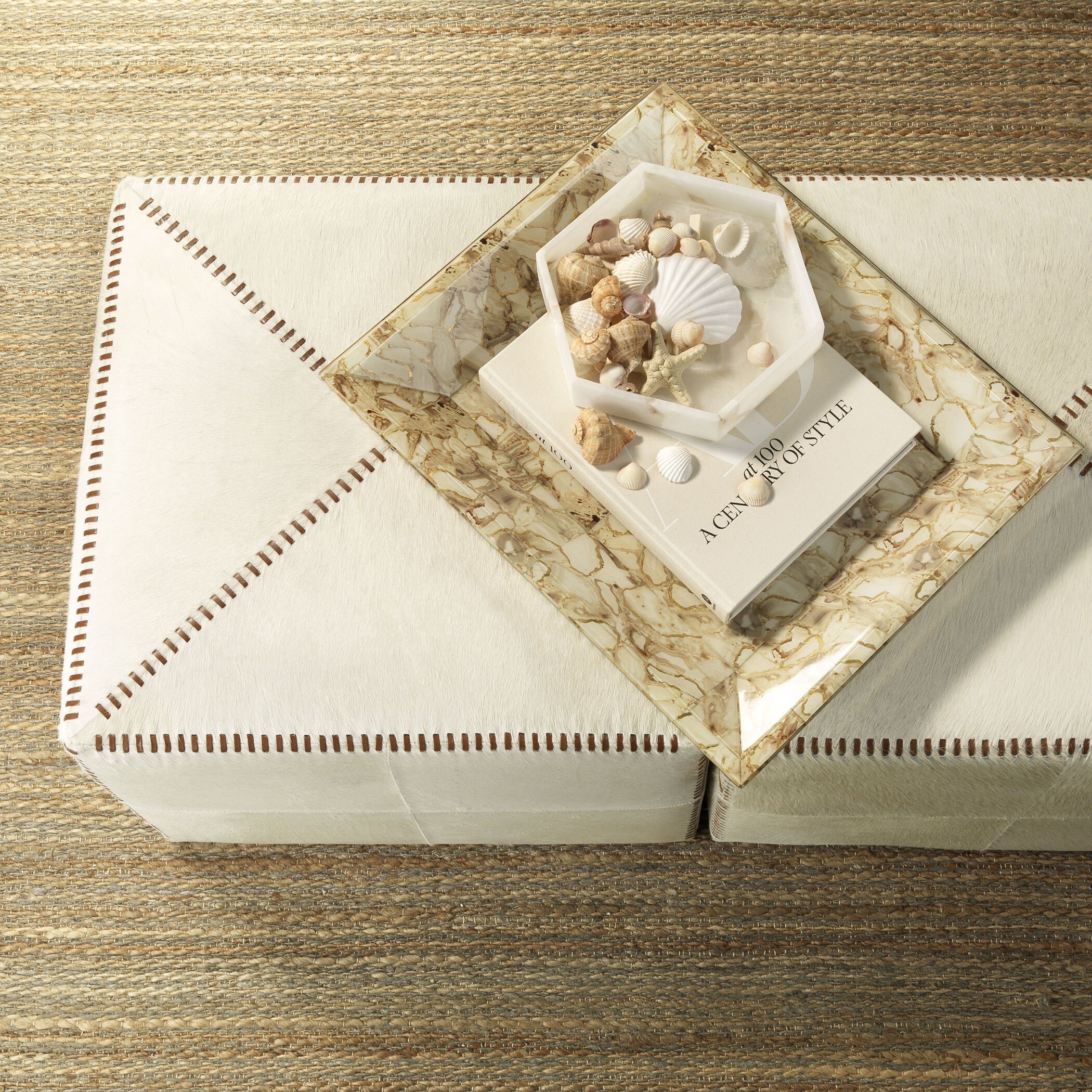 Leather and Hide 18 inch White Hide Ottoman