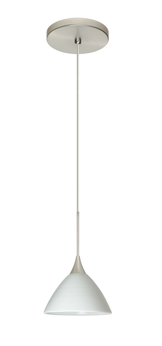 Domi 1 Light Satin Nickel Pendant Ceiling Light in Chalk Glass, Halogen