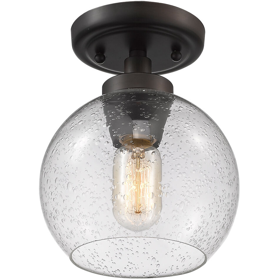 Galveston 1 Light 7.25 inch Rubbed Bronze Flush Mount Ceiling Light in Seeded Glass, Damp