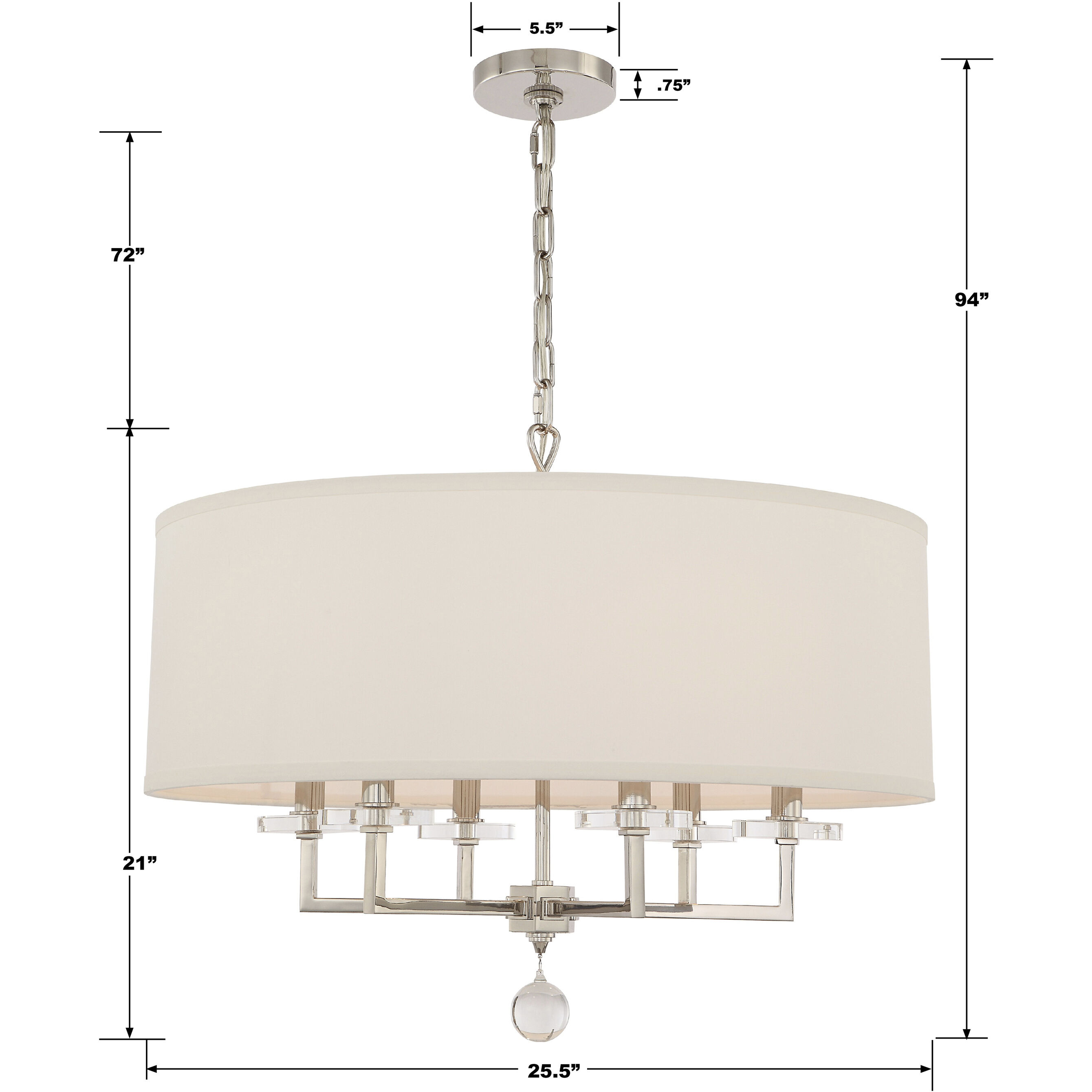Paxton 6 Light 25.5 inch Polished Nickel Chandelier Ceiling Light