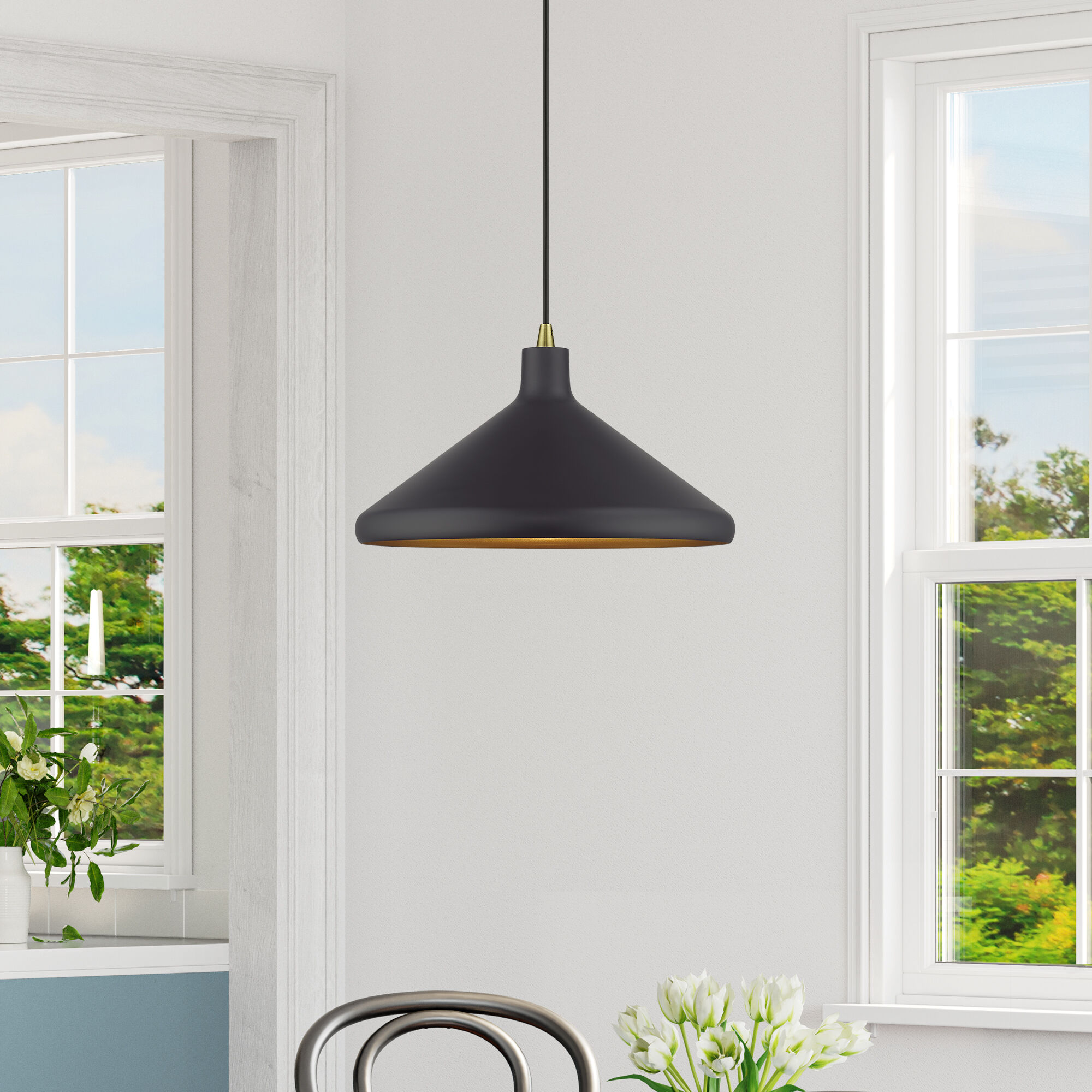 Geneva 1 Light 15.25 inch Bronze with Antique Brass Accents Pendant Ceiling Light