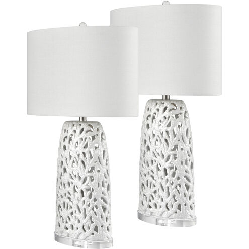 Bowen 31.5 inch 150 watt White Glazed with Clear Table Lamp Portable Light, Set of 2