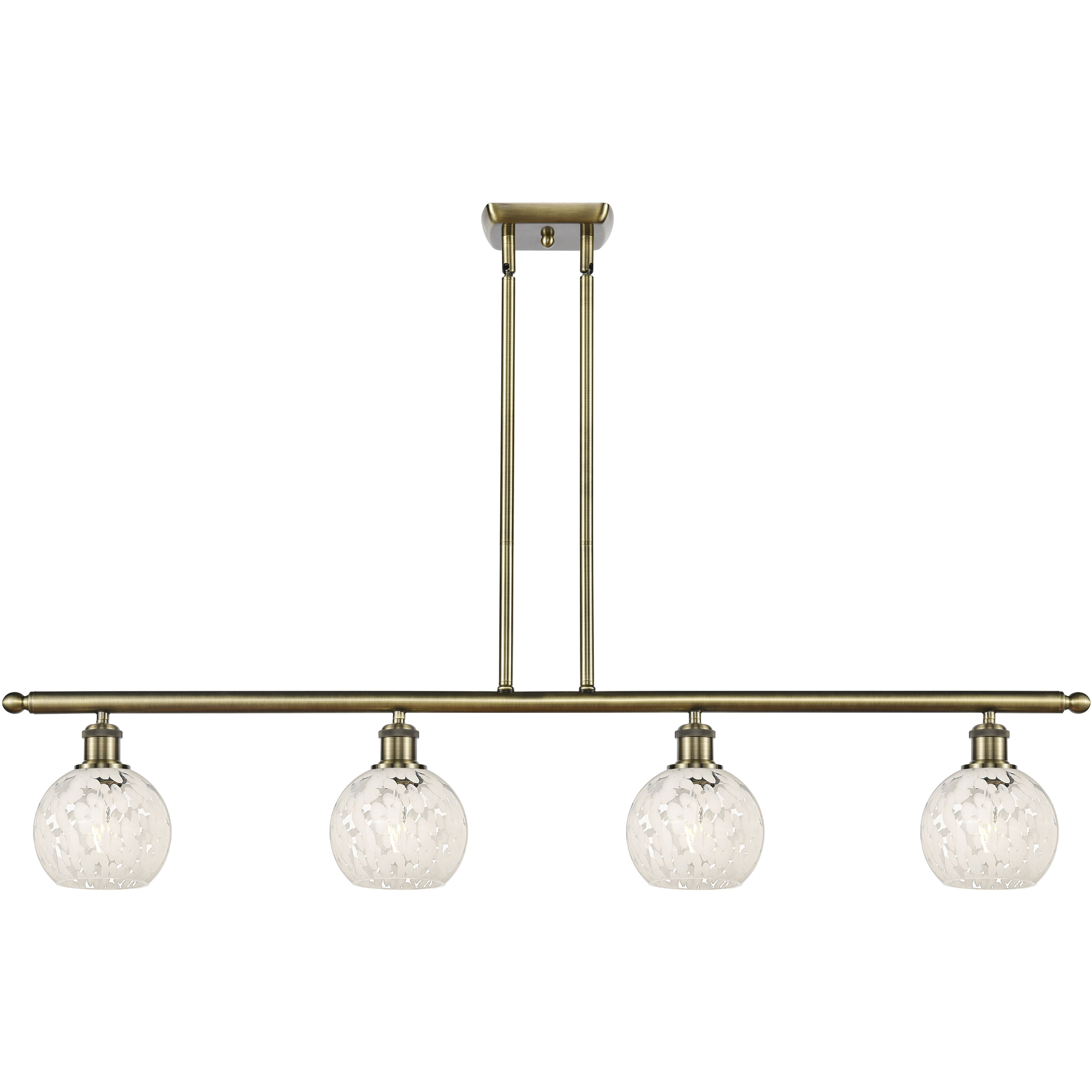Ballston White Mouchette 4 Light 48 inch Antique Brass Stem Hung Island Light Ceiling Light
