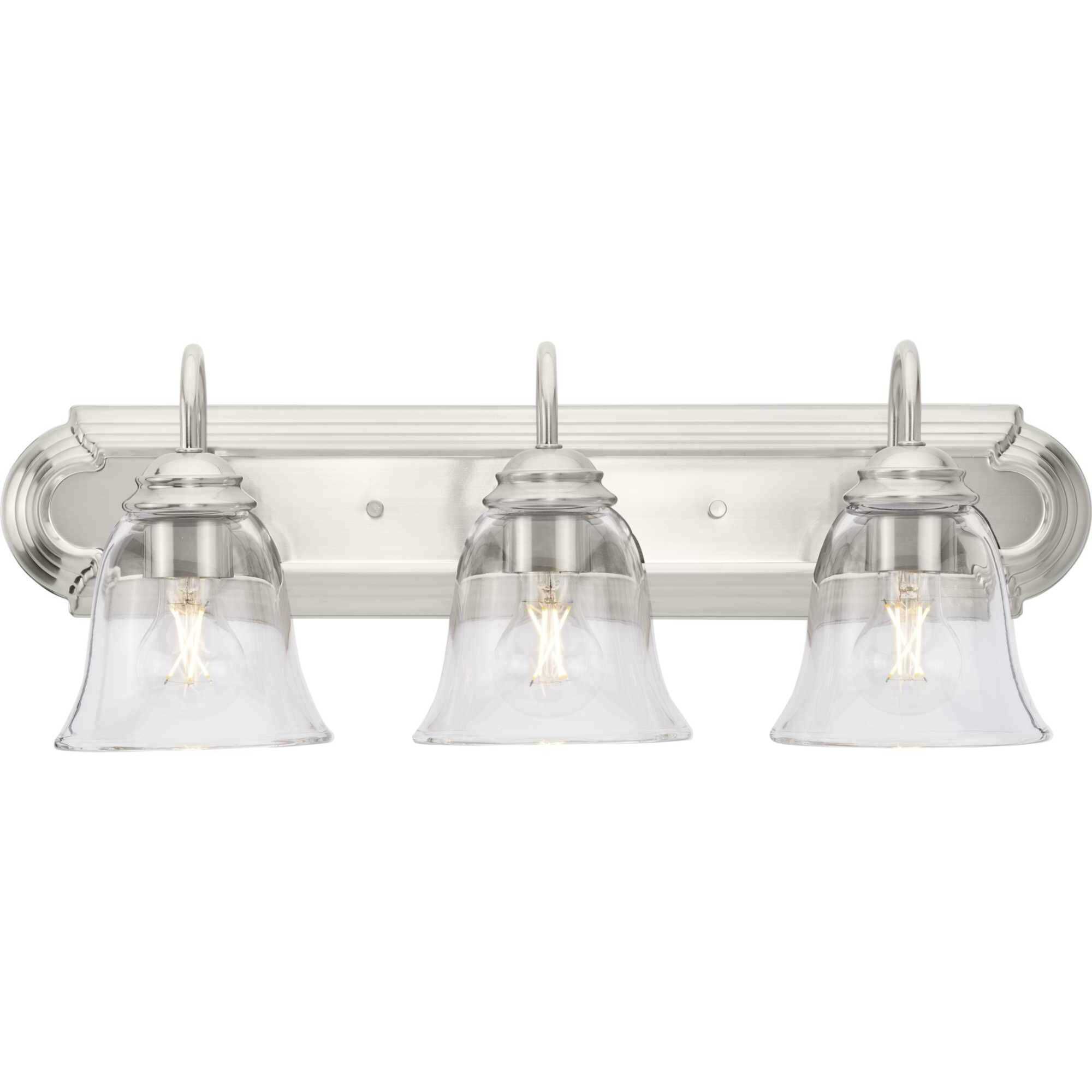 Clear Glass 3 Light 24 inch Brushed Nickel Vanity Light Wall Light