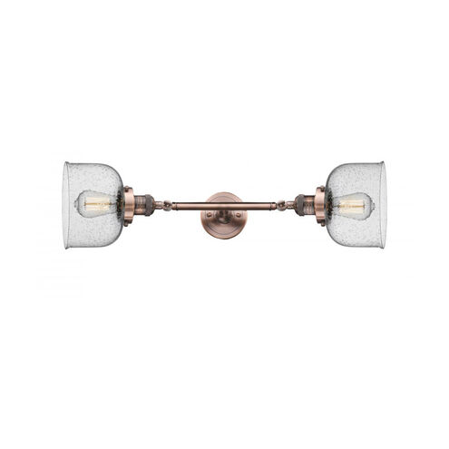 Franklin Restoration Large Bell 2 Light 8 inch Antique Copper Bath Vanity Light Wall Light in Seedy Glass, Franklin Restoration