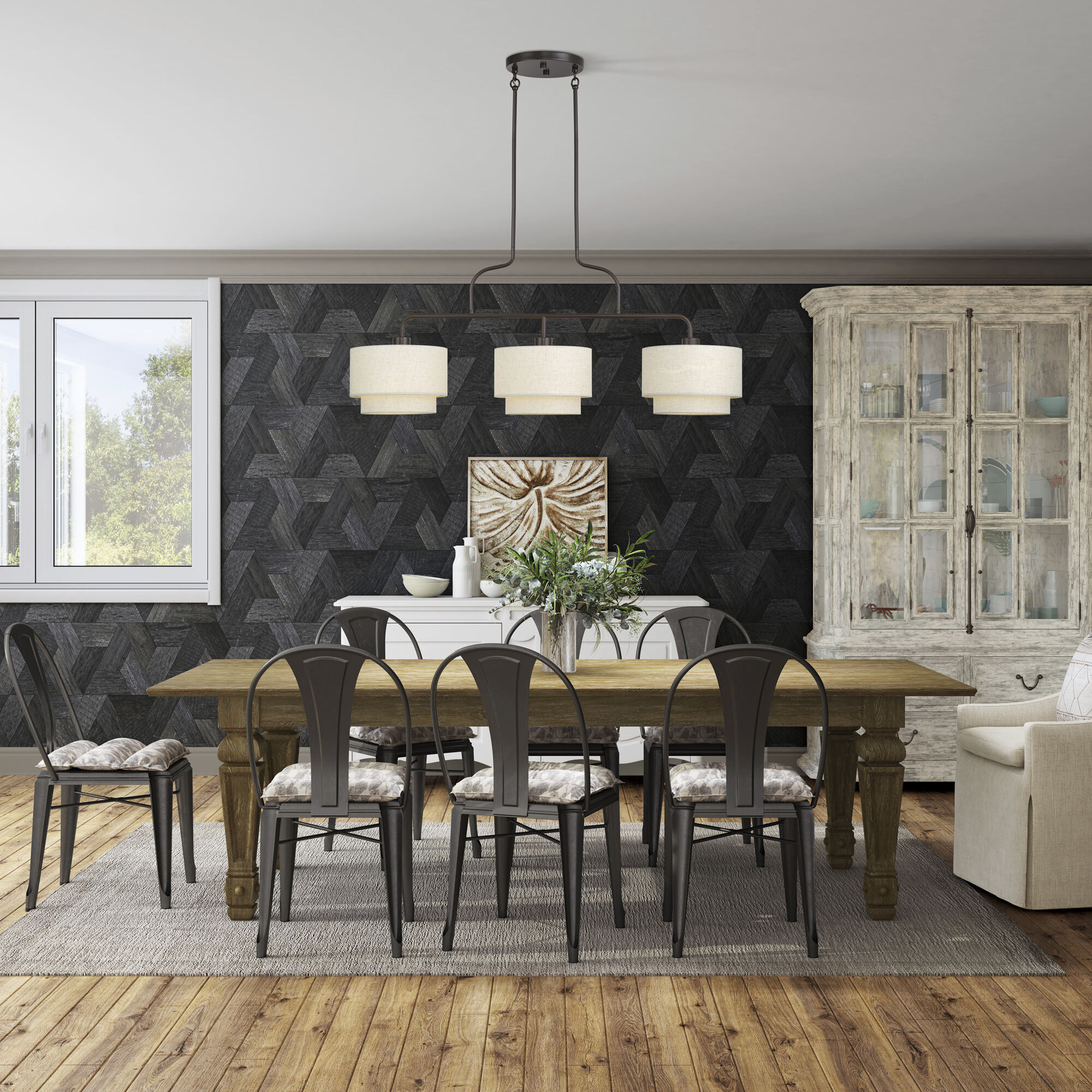 Manorwood 3 Light 48 inch English Bronze Linear Chandelier Ceiling Light, Extra Large