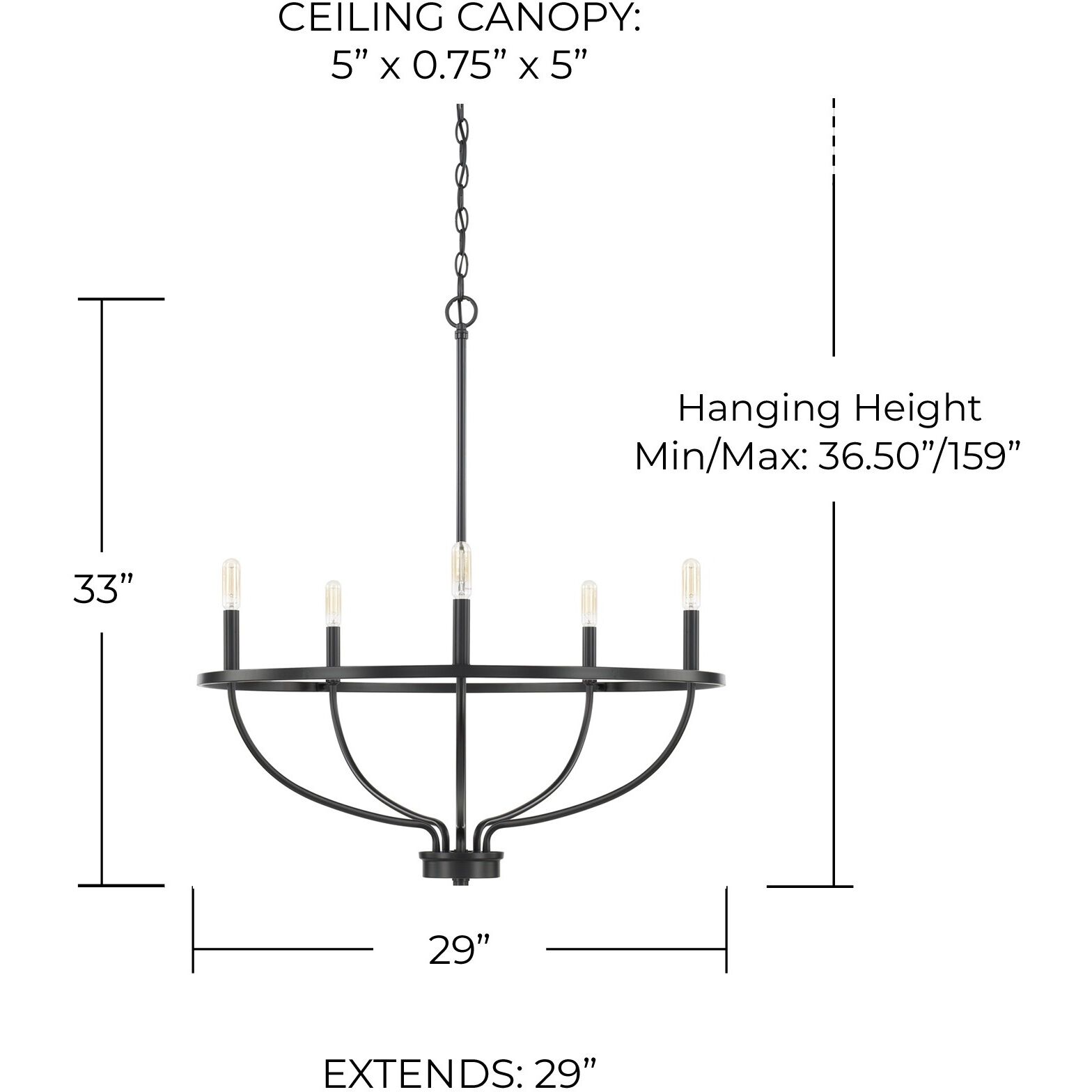 Greyson 5 Light 29 inch Matte Black Chandelier Ceiling Light