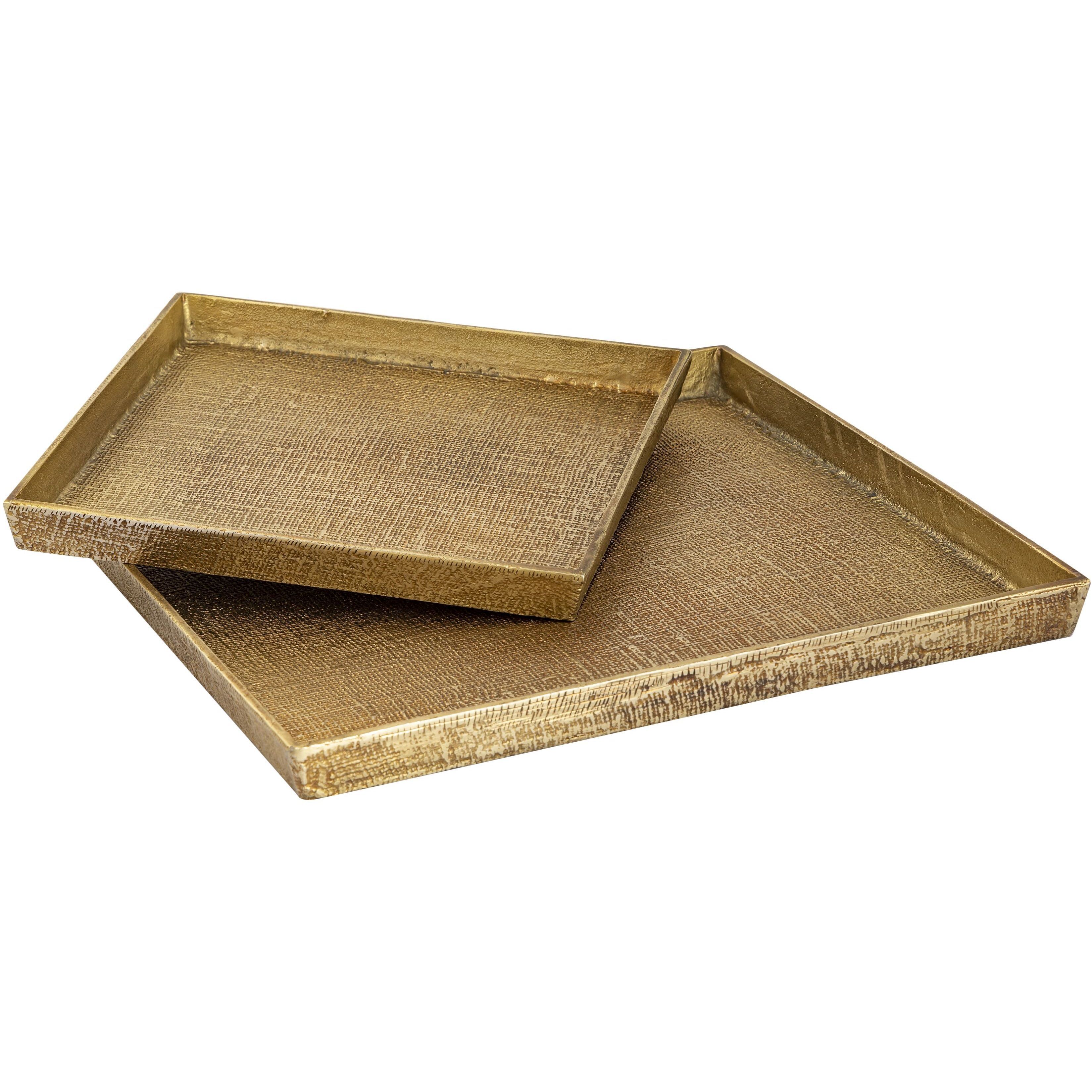 Square Linen Antique Brass Tray, Set of 2