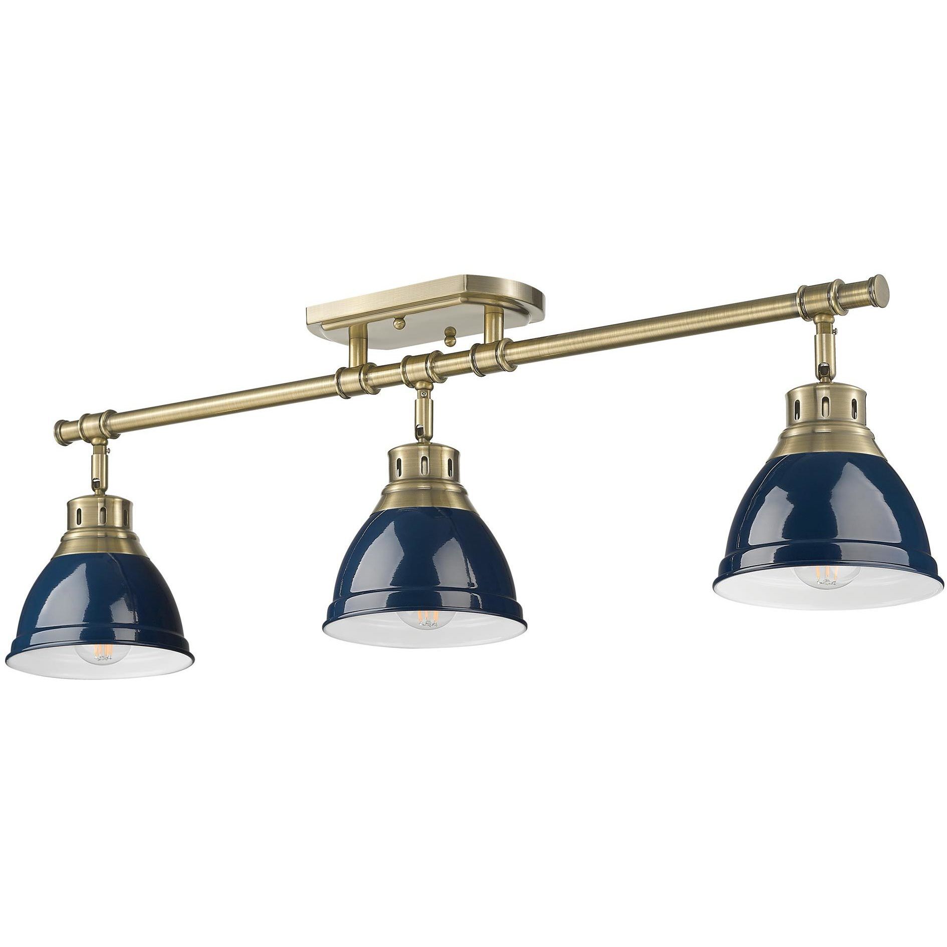 Yep Duncan 3 Light 35.38 inch Aged Brass Semi-Flush Mount Ceiling Light in Navy