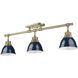 Yep Duncan 3 Light 35.38 inch Aged Brass Semi-Flush Mount Ceiling Light in Navy