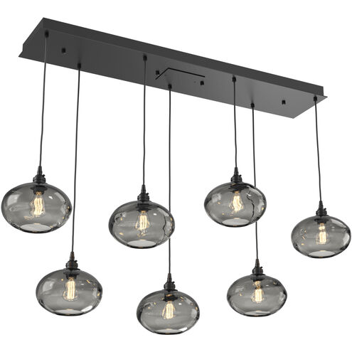 Coppa 7 Light Matte Black Linear Pendant Ceiling Light in Coppa Smoke, Multi-Port