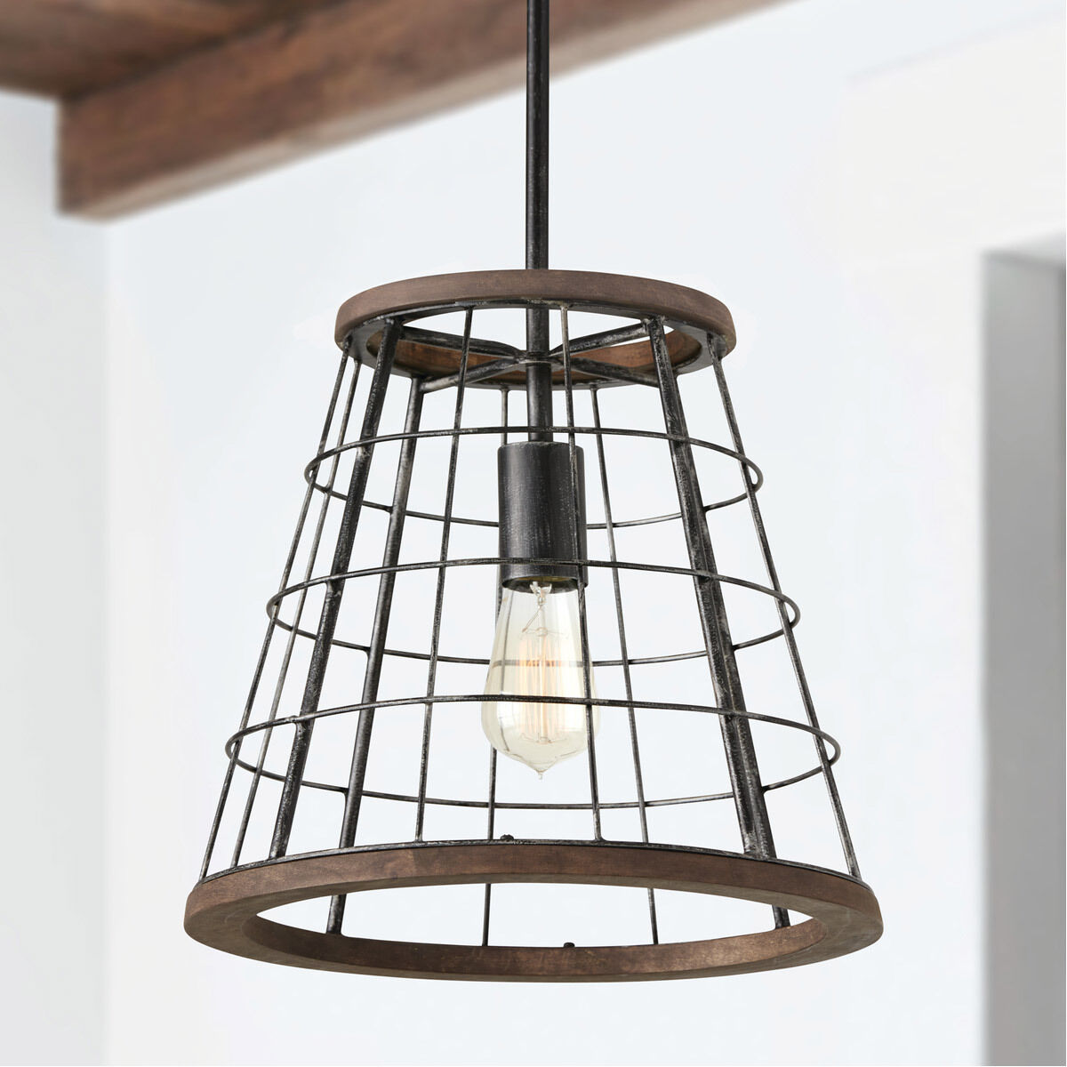 Elijah 1 Light 13.5 inch Zinc and Wood Pendant Ceiling Light