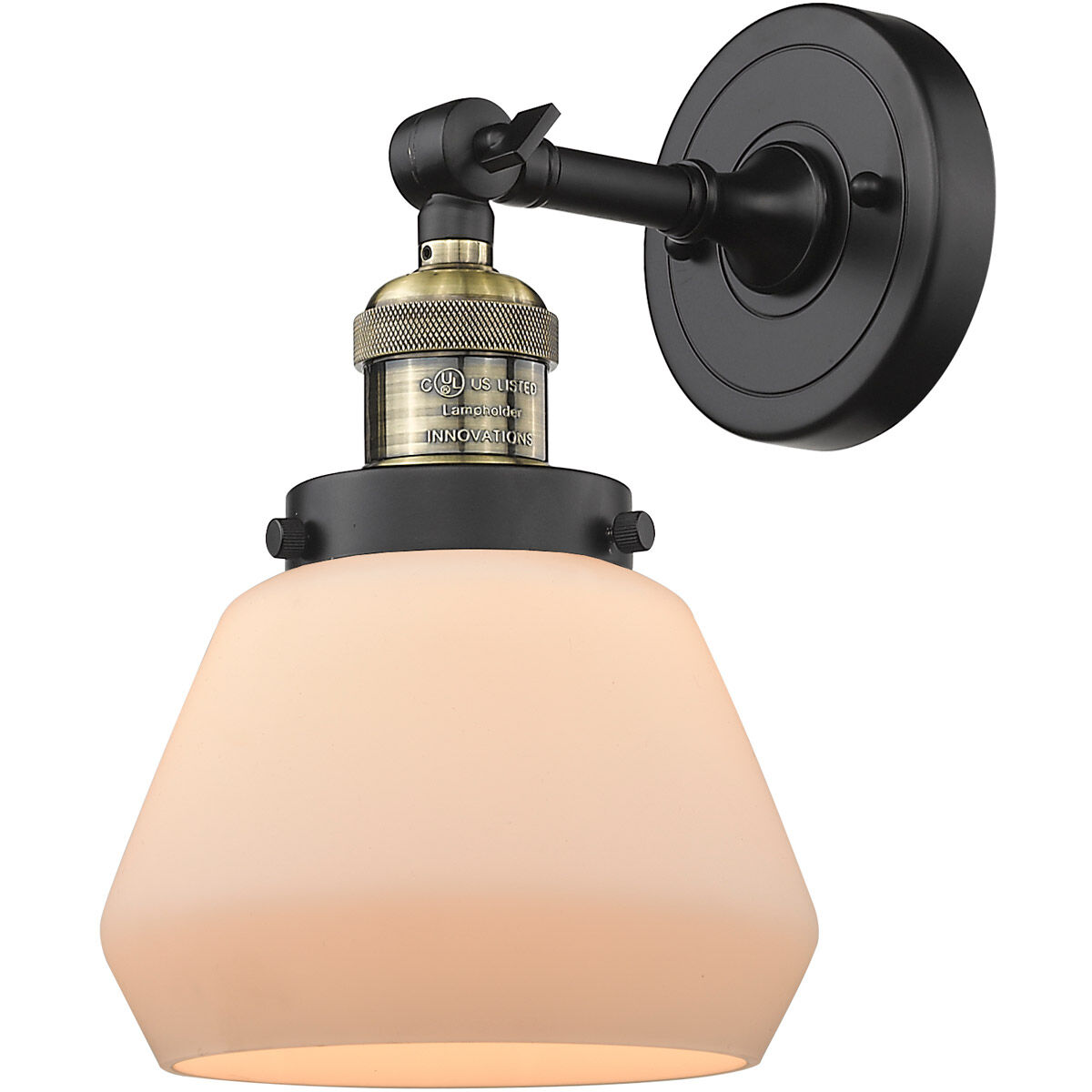 Franklin Restoration Fulton 1 Light 7 inch Black Antique Brass Semi-Flush Mount Ceiling Light in Matte White Glass, Franklin Restoration