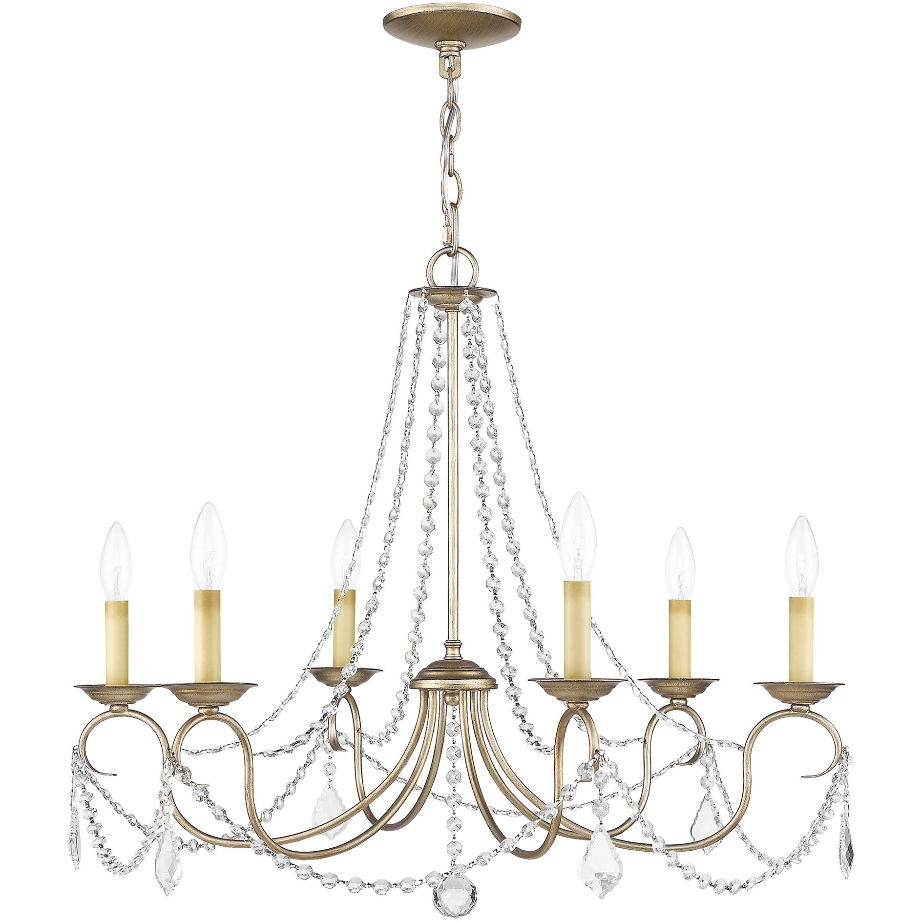 Pennington 6 Light 28 inch Hand Painted Antique Silver Leaf Chandelier Ceiling Light