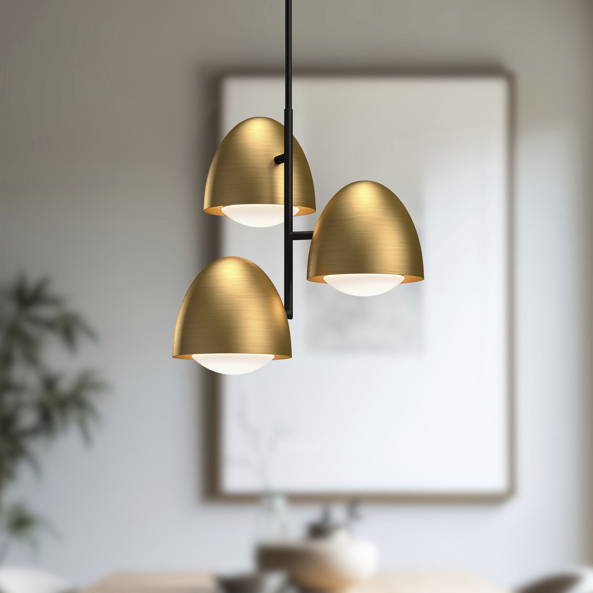 Alora Mood Kenji 3 Light 23.88 inch Aged Gold/Opal Matte Glass Chandelier Ceiling Light