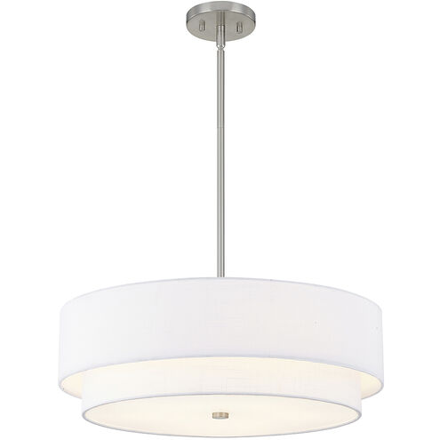 Textile Collection 5 Light 22 inch Brushed Nickel Pendant Ceiling Light in White, Classic Family