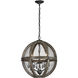 Renaissance Invention 3 Light 18 inch Aged Wood with Weathered Zinc and Clear Chandelier Ceiling Light
