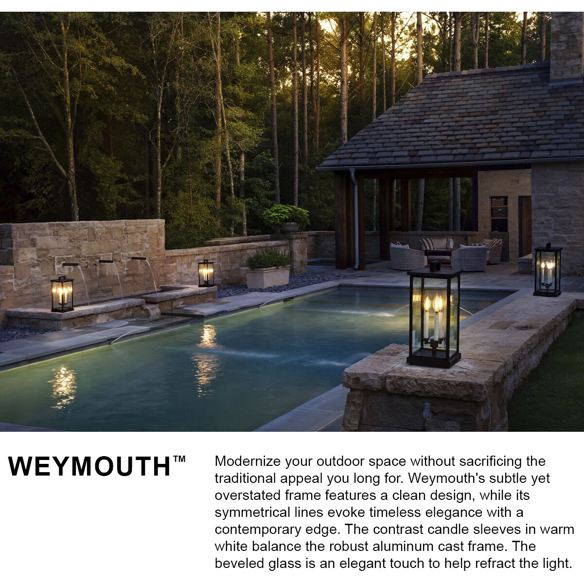 Estate Series Weymouth 3 Light 20.25 inch Oil Rubbed Bronze Outdoor Pier Mount Lantern in Non-LED, Large