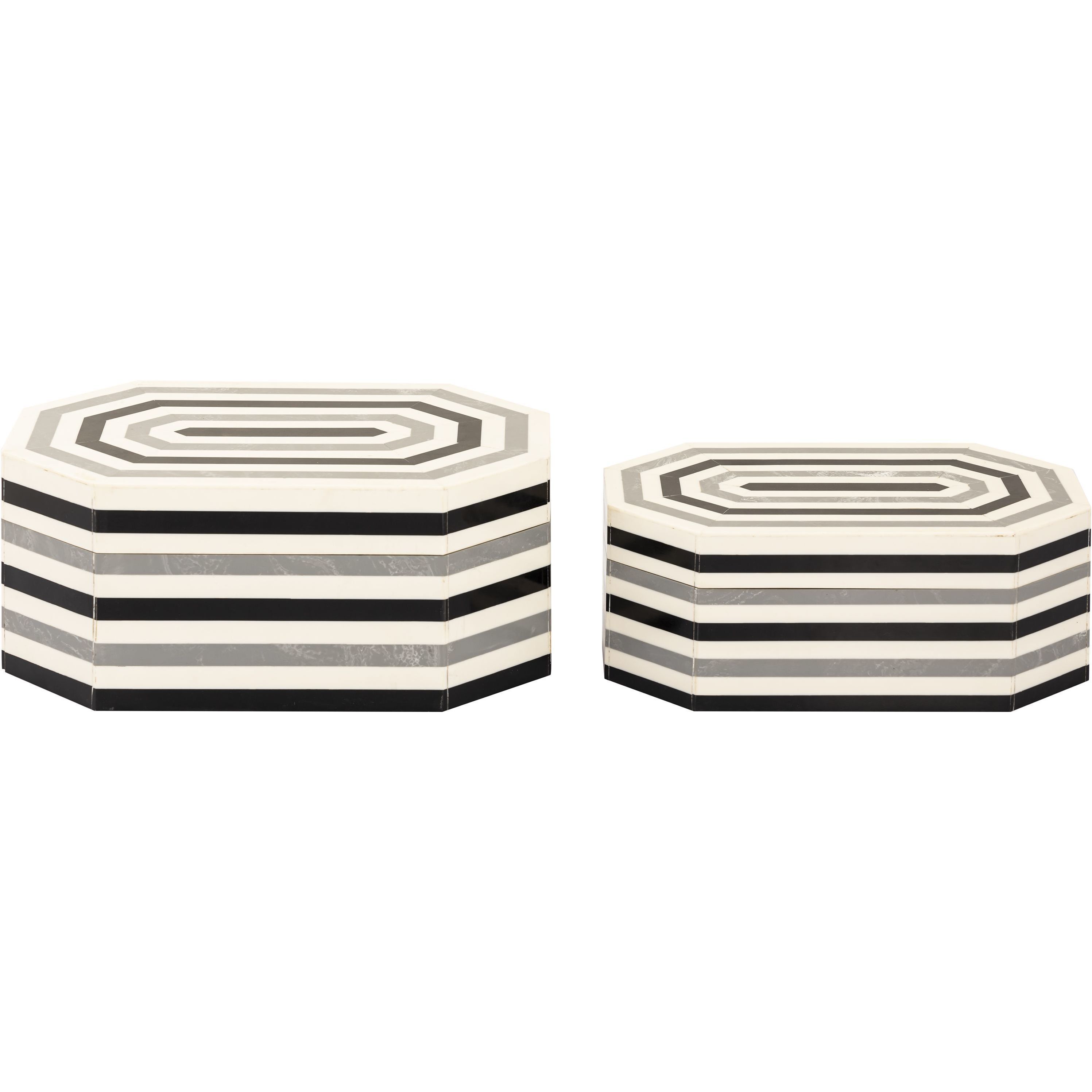 Octagonal Striped 11.5 X 7.5 inch White with Black Box, Set of 2