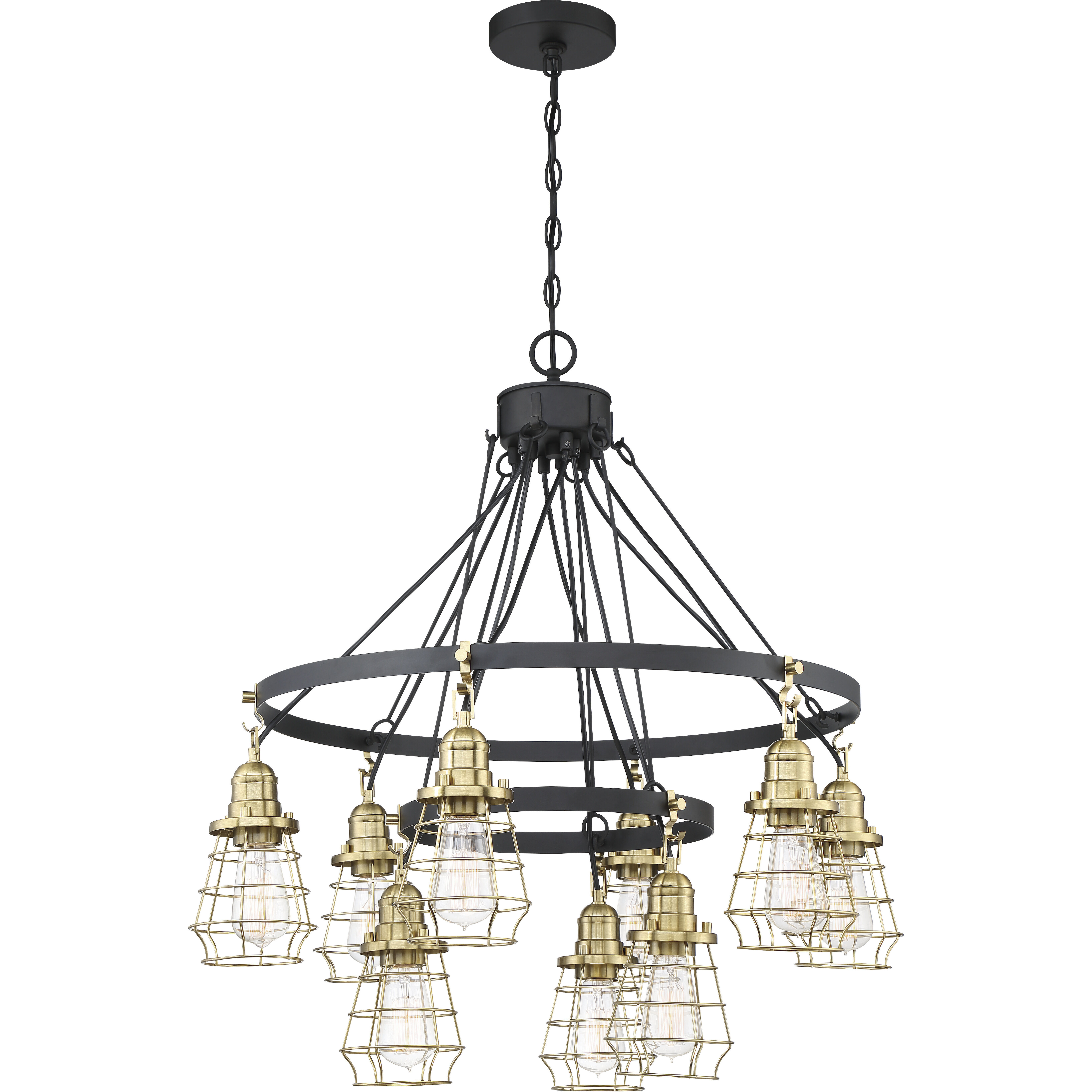 Neighborhood Thatcher 9 Light 30 inch Flat Black/Satin Brass Chandelier Ceiling Light in Flat Black and Satin Brass, Neighborhood Collection