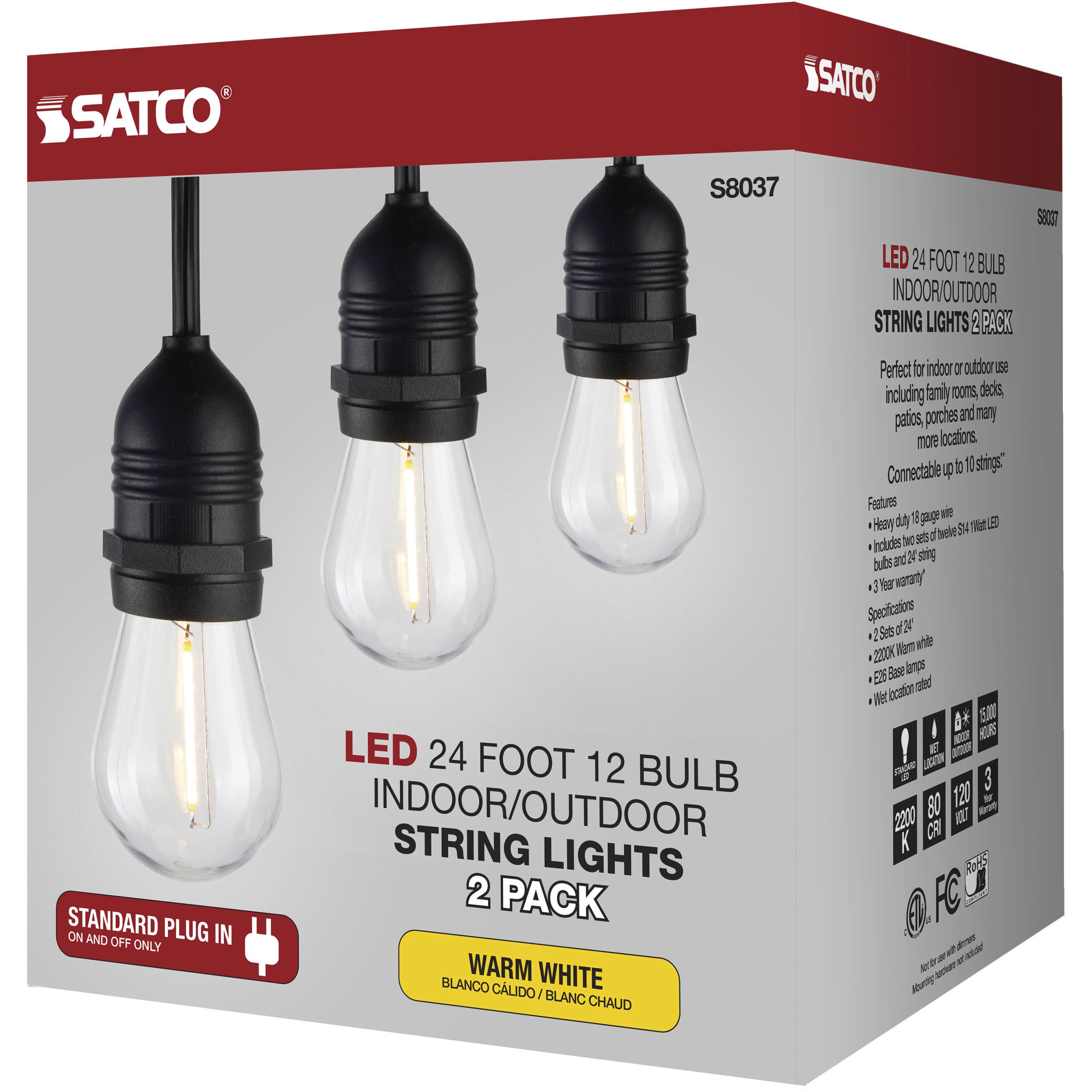 Lumos 12 Light LED 24 foot Black LED String Lights