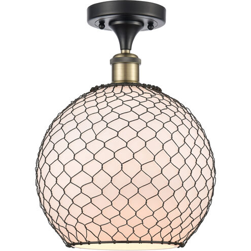 Ballston Large Farmhouse Chicken Wire 1 Light 10 inch Black Antique Brass Semi-Flush Mount Ceiling Light, Ballston