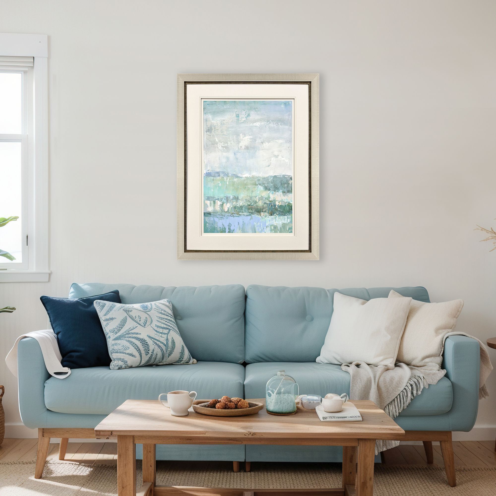 Serene Blue and Green and White Framed Art