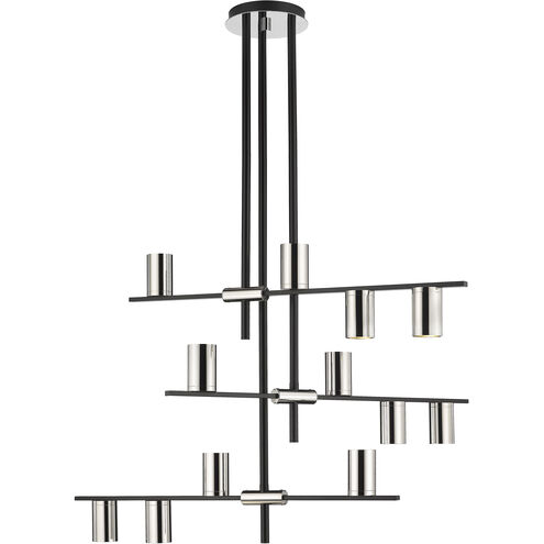 Calumet 12 Light 44 inch Matte Black and Polished Nickel Chandelier Ceiling Light in Hammered White and Brushed Nickel