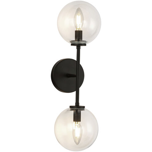 Alora Mood Cassia 2 Light 6 inch Matte Black Bath Vanity Light Wall Light in Clear Glass Shade