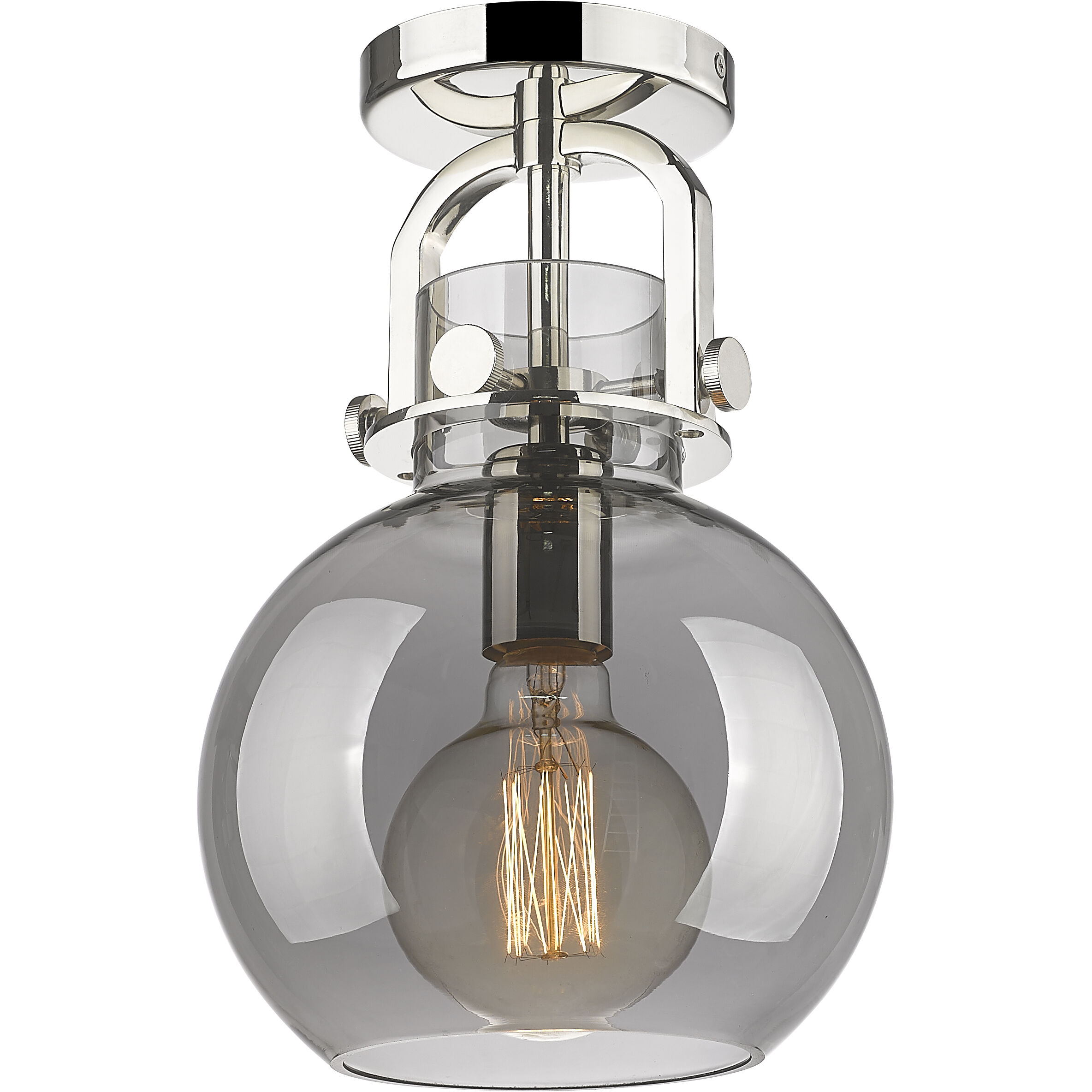 Newton Sphere 1 Light 8 inch Polished Nickel Flush Mount Ceiling Light in Light Smoke Glass