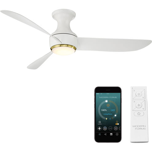 Corona 52 inch Soft Brass and Matte White with Matte White Blades Flush Mount Ceiling Fan in 2700K, Soft Brass Matte White