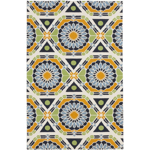 Kaleidoscope 96 X 60 inch Ivory, Bright Orange, Grass Green, Navy, Denim Rug