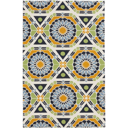 Kaleidoscope 132 X 96 inch Ivory, Bright Orange, Grass Green, Navy, Denim Rug