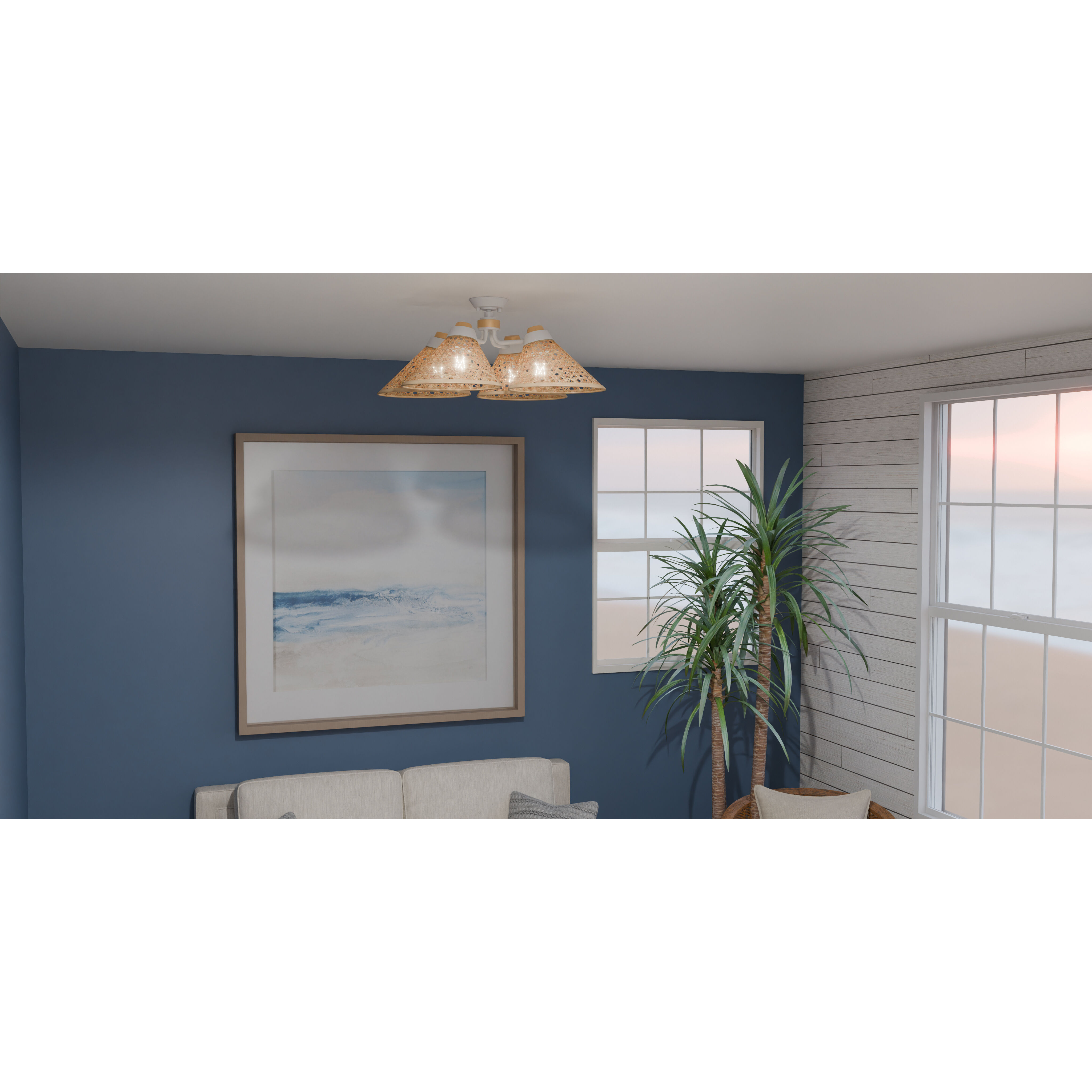 Graft 4 Light 24 inch Matte White Semi-Flush Mount Ceiling Light, Extra Large