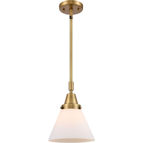 Franklin Restoration Large Cone LED 8 inch Brushed Brass Mini Pendant Ceiling Light in Matte White Glass