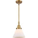 Franklin Restoration Large Cone LED 8 inch Brushed Brass Mini Pendant Ceiling Light in Matte White Glass