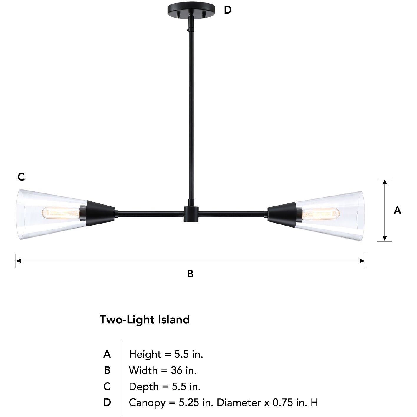 Norro 2 Light 36 inch Matte Black Island Light Ceiling Light