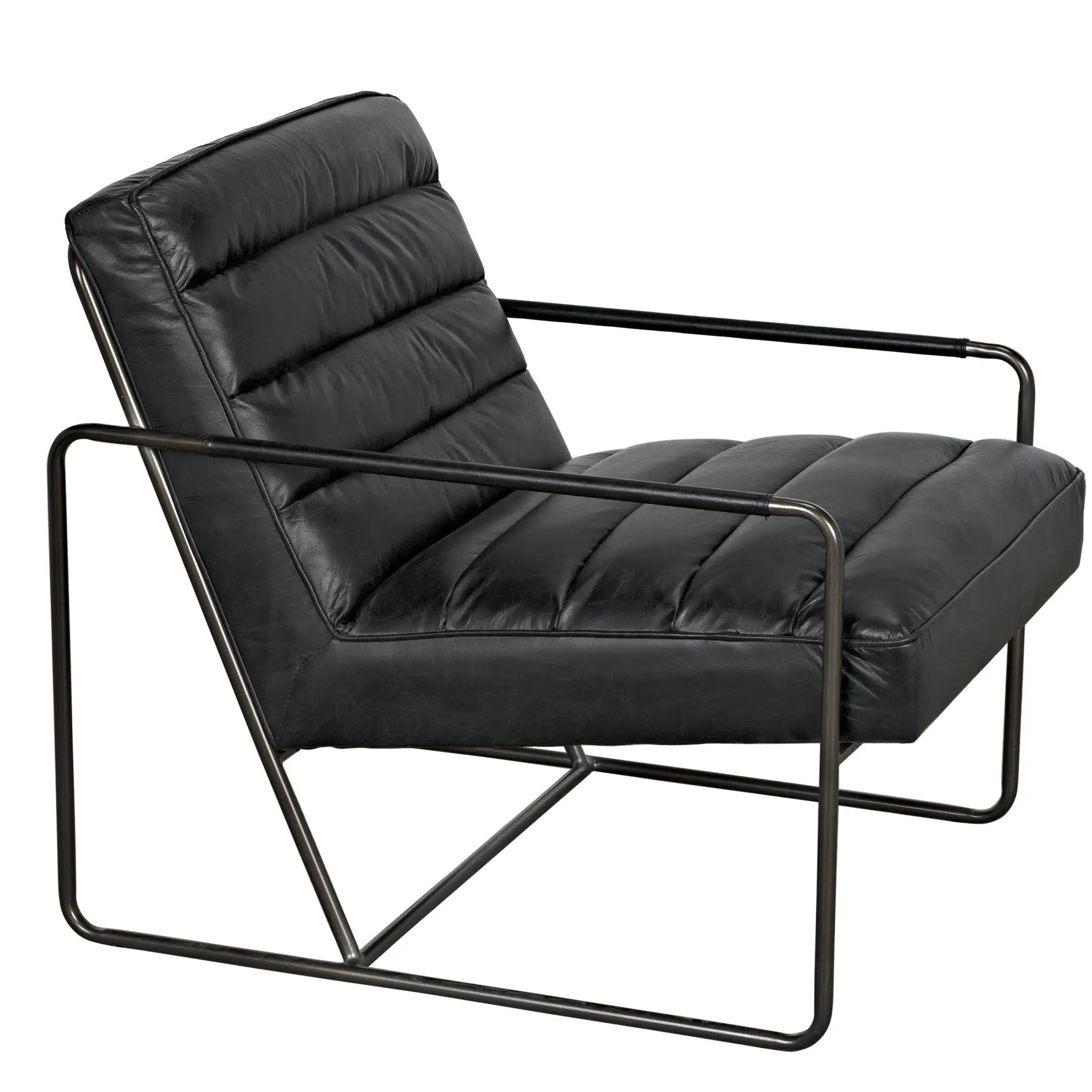 Demeter Metal and Black Leather Occasional Chair
