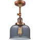 Franklin Restoration Large Bell LED 8 inch Antique Copper Semi-Flush Mount Ceiling Light in Plated Smoke Glass, Franklin Restoration
