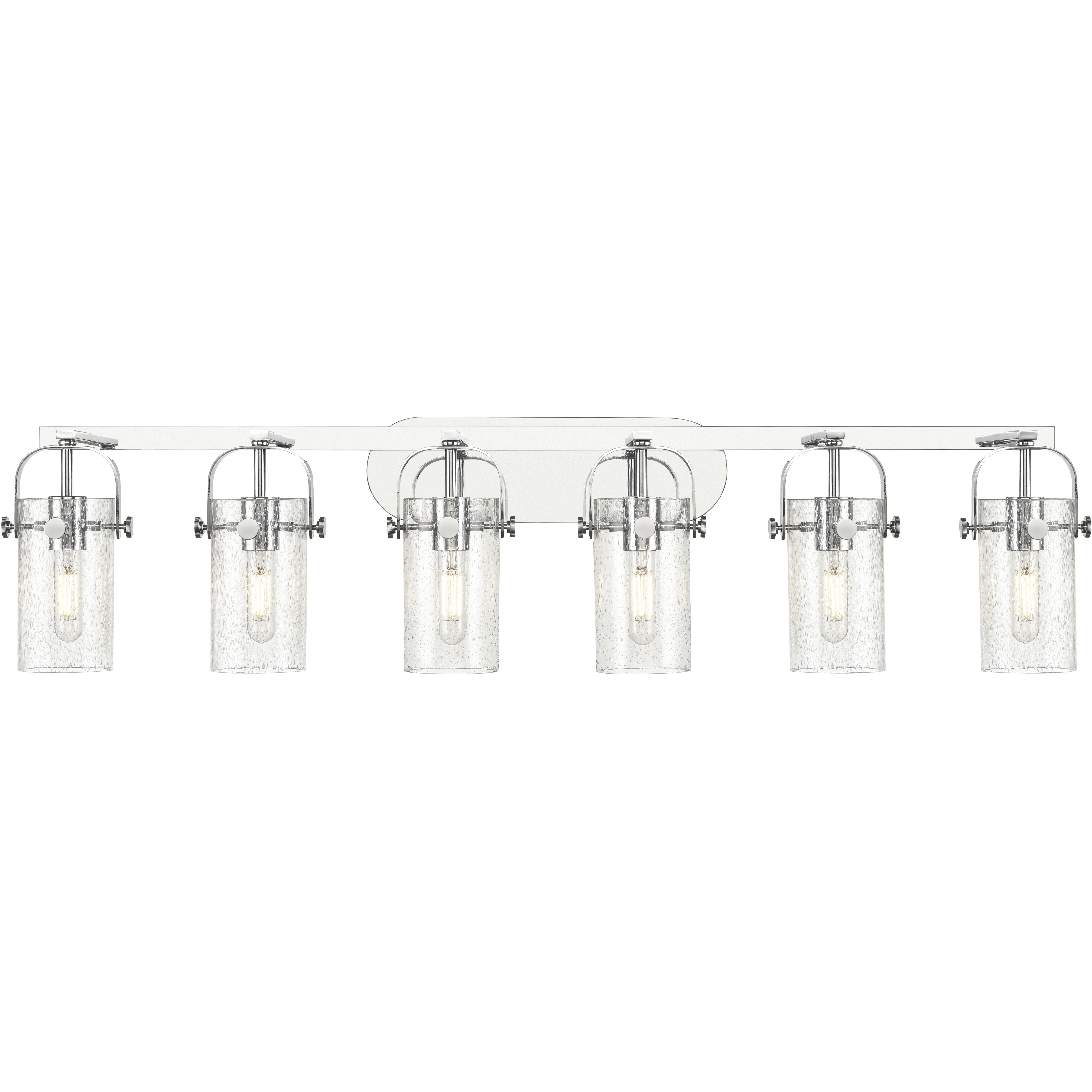 Pilaster II Cylinder 6 Light 43.88 inch Polished Chrome Bath Vanity Light Wall Light in Seedy Glass