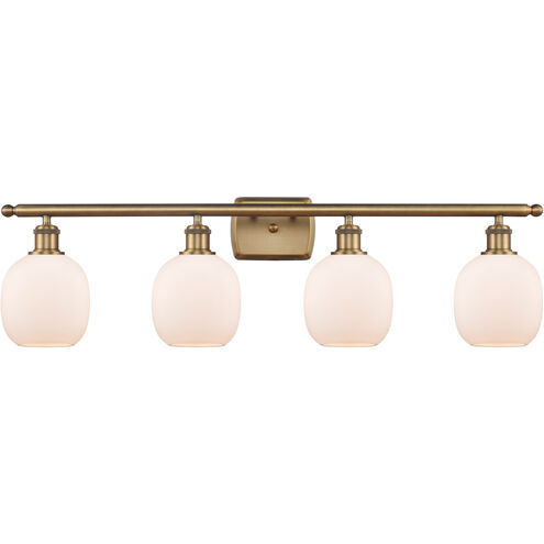 Ballston Belfast 4 Light 36 inch Brushed Brass Bath Vanity Light Wall Light in Matte White Glass, Ballston