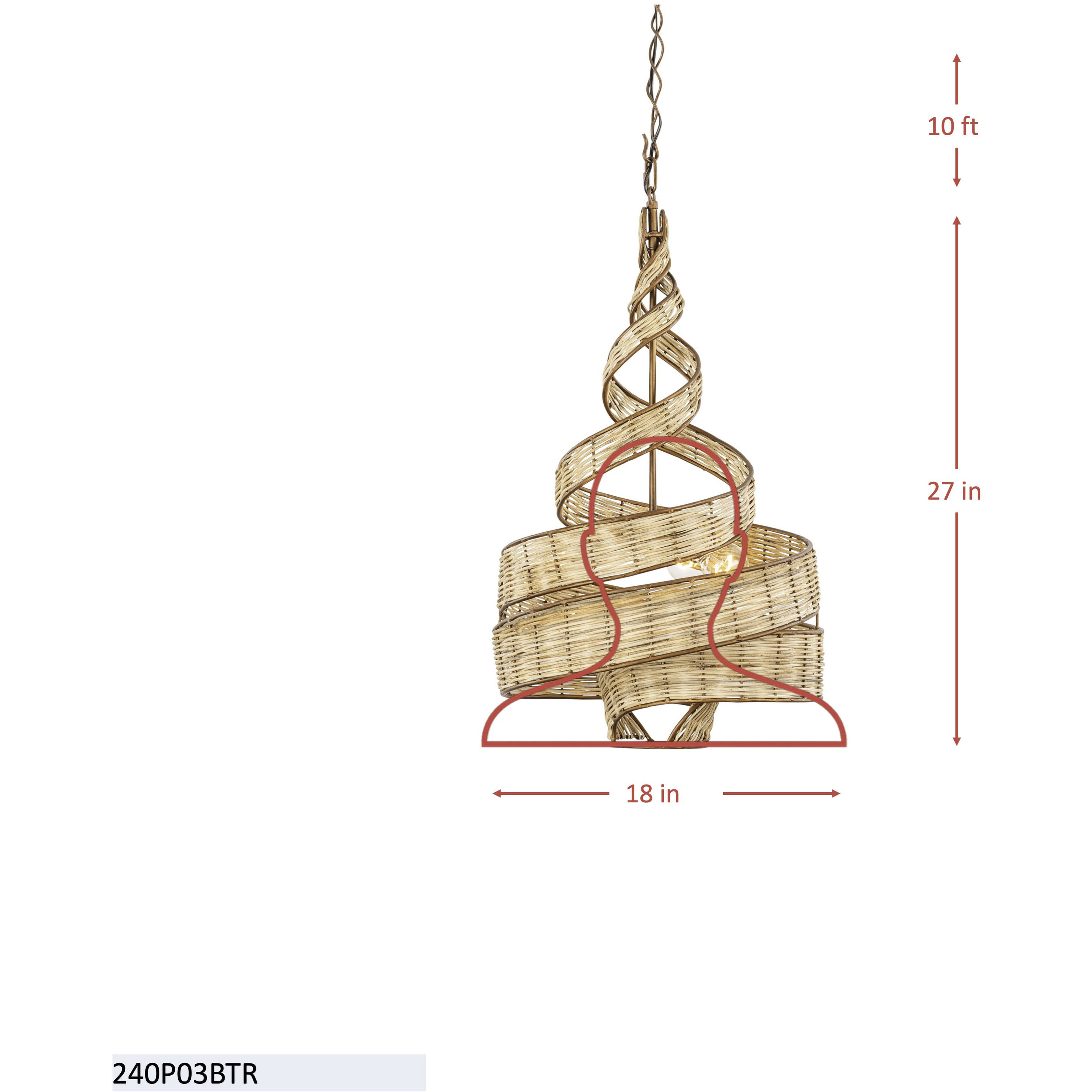 Flow 3 Light 18 inch Baguette and Natural Rattan Pendant Ceiling Light in Baguette/Natural Rattan, Smithsonian Collaboration