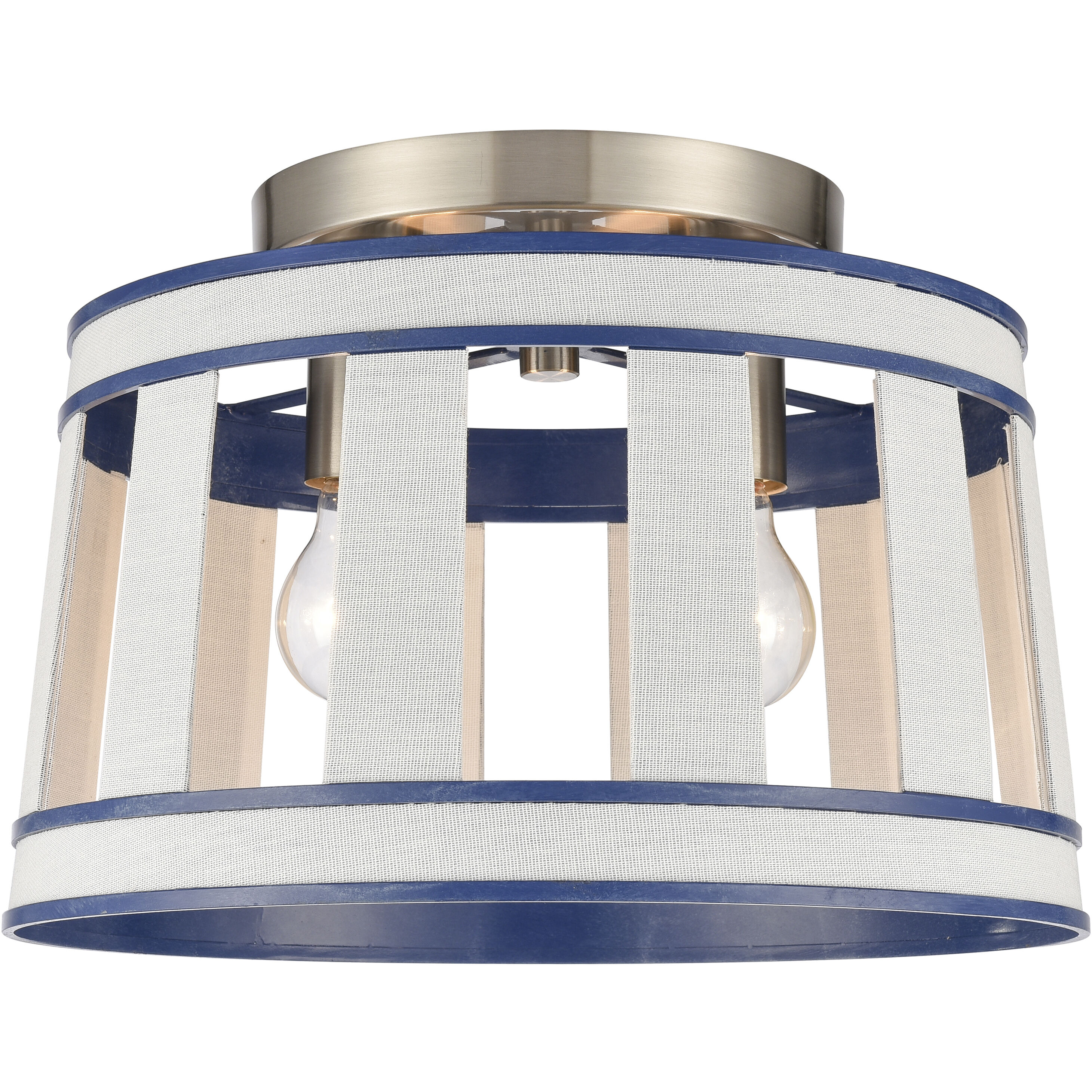White Burlap 2 Light 14 inch White with Blue and Satin Nickel Semi Flush Mount Ceiling Light