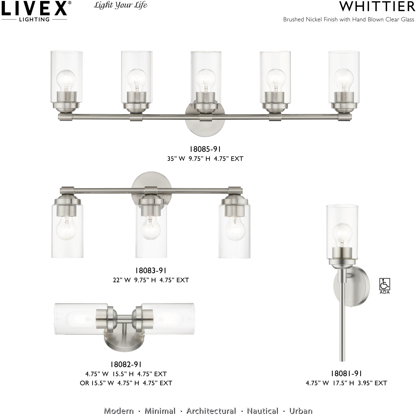 Whittier 3 Light 22 inch Brushed Nickel Vanity Sconce Wall Light