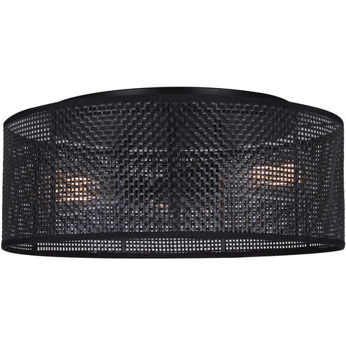Bellamy 3 Light 16.25 inch Black Flush Mount Ceiling Light in Black Faux Rattan